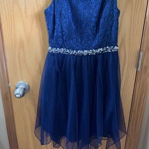 navy blue dress with sequins and rhinestones